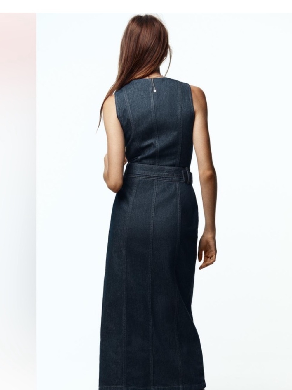 NWT Zara Z1975 Belted Dark Denim Midi Dress w Gold Button Western Utility Sz M - Picture 9 of 10